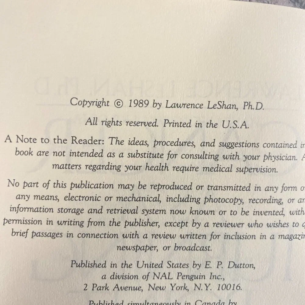 Cancer as a Turning Point By Lawrence LeShan Ph.D. Copyright 1989